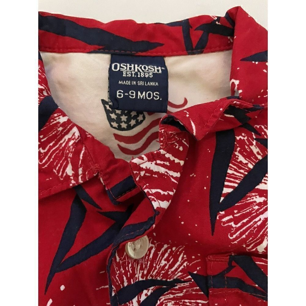 🐿️ Rare OshKosh Patriotic Button Down 6-9 Months - Picture 3 of 4